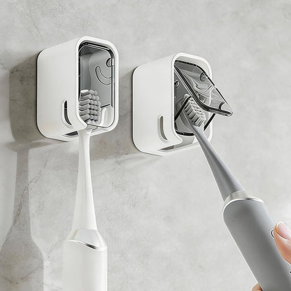 Bathroom Toothbrush Holder 2-Pack, Wall-Mounted with Cover, Single Toothbrush Storage Organizer, Suitable for Home and Travel (Gray)