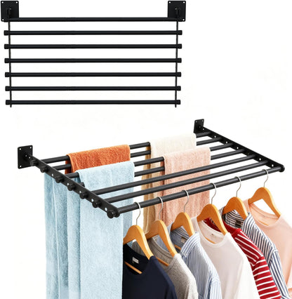 Wall Mounted Drying Rack, 28 Inches Wall Laundry Drying Rack Collapsible Indoor Clothes Drying Rack for Hanging Clothes