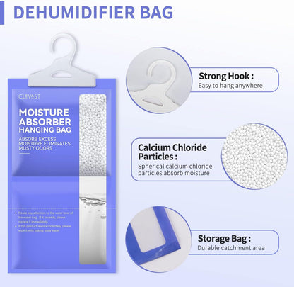 CLEVAST Moisture Absorbers Packets 5 Pack, Dehumidifier Bags for Closet, Unscented Hanging Humidity Absorber in Wardrobes, Bedrooms, Bathrooms(Net Wt. 230g/Pack)