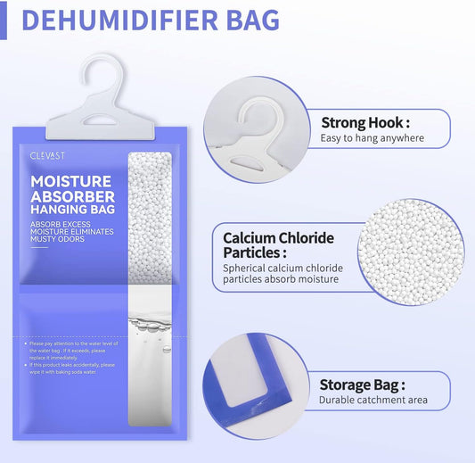 CLEVAST Moisture Absorbers Packets 5 Pack, Dehumidifier Bags for Closet, Unscented Hanging Humidity Absorber in Wardrobes, Bedrooms, Bathrooms(Net Wt. 230g/Pack)