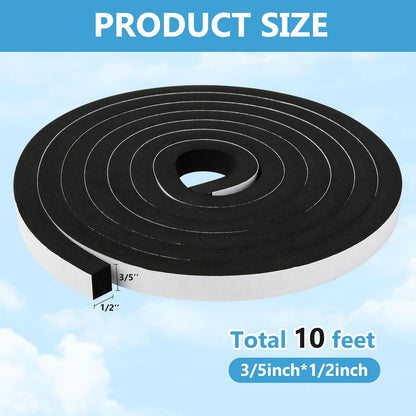 16Feet Weather Stripping Seal (1/2 Inch X 1/4 Inch) for Door Window, High Density Foam Tape, Soundproofing, Insulation Strip, Door Sealers for Door Frame- White