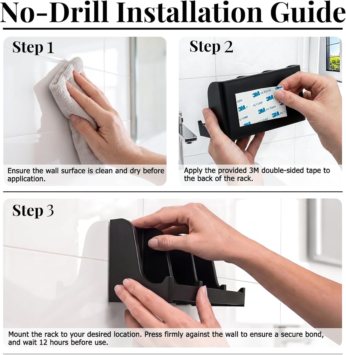 Soap Holder for Shower Wall, 3-Compartment Soap Dish for Shampoo, Conditioner and Body Soap, Fast Draining & Rust-Proof & Heavy Duty, Ultra-Strong Adhesive for Long-Term Bathroom Use & Freestanding