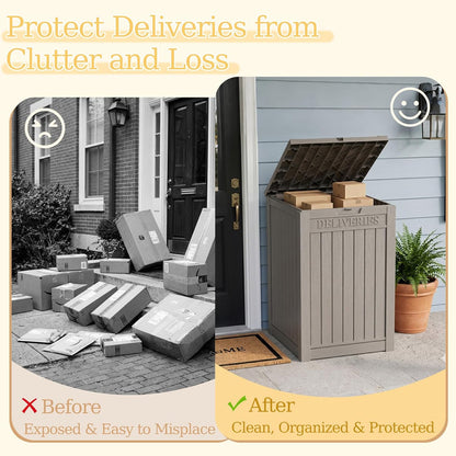 Outdoor Storage Box, 90 Gallon Package Delivery Boxes for Outside, with Lockable Secure, Deck Box Outdoor Waterproof for Entryway, Front Porch, Backyard, Garden, Patio, Lawn, Black