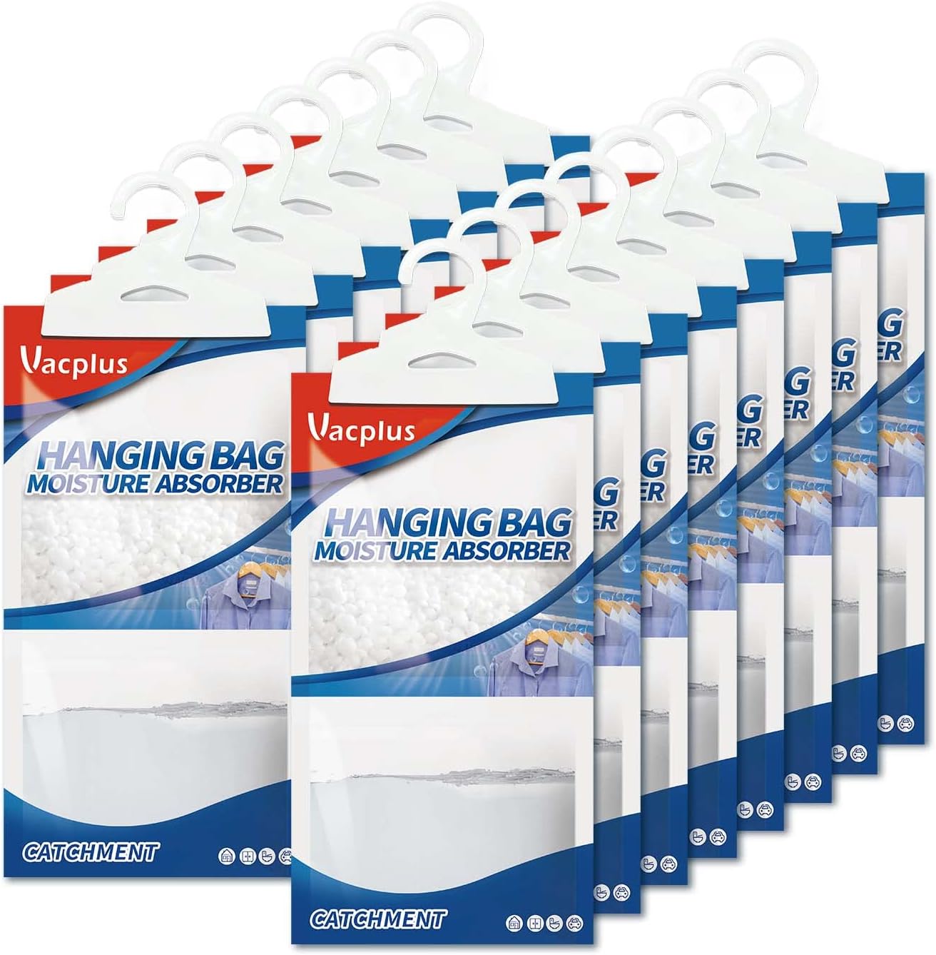 Vacplus Moisture Absorbers Packets, Fragrance Free 5 Pack, Humidity Packs, Dessicant Packets, Hanging Closet Dehumidifier Bags, Odor Eliminator for Bathroom 9.8OZ