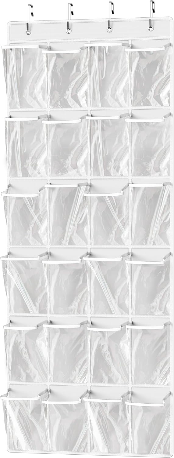 Simple Houseware 24 Pockets - Crystal Clear Over The Door Hanging Shoe Organizer, Gray (64'' x 19'')