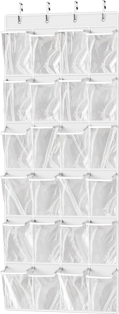 Simple Houseware 24 Pockets - Crystal Clear Over The Door Hanging Shoe Organizer, Gray (64'' x 19'')