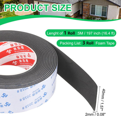 PATIKIL Sponge Rubber Foam Tape, 5/8" W x 1/8" t x 16.4ft l Self-Adhesive Foam Insulation Tape Weather Stripping for Window Door Soundproofing Weatherstrip AC Seal Strip, Black