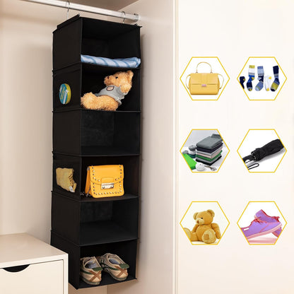 BrilliantJo 2 Pack Hanging Closet Organizer, 5 Shelves Hanging Storage with 6 Side Pockets for Clothes Shoes, 43"x12"x12"(Black)