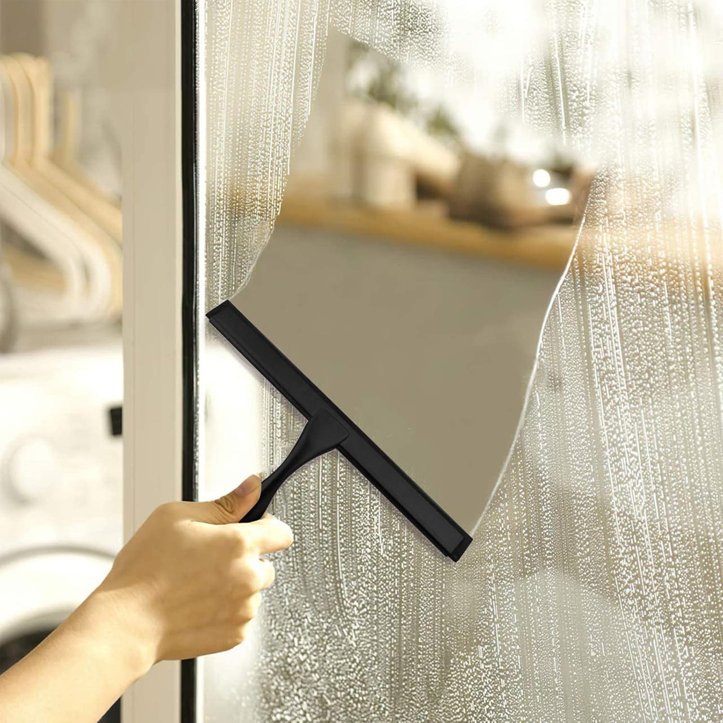 Shower Squeegee for Glass Doors,14-Inch Shower Glass Squeegee, Sliver Shower Squeegee for Shower Doors,Mirror,Windows, with Shower Door Hook and Adhesive Hook