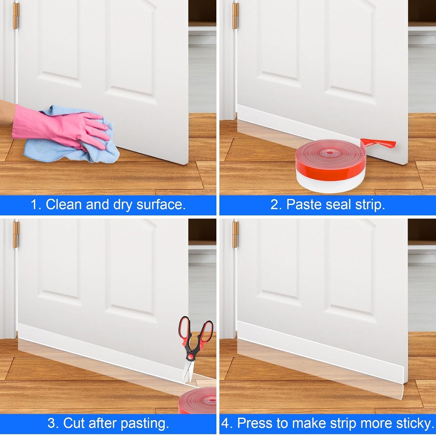 ToLanbbt Weather Stripping Silicone Door Seal Strip 2 in x 20 ft Door Draft Stopper Self Adhesive Door Draft Tape, Side & Bottom Gaps Insulation Strip for Glass Shower Door Sliding Door Window, Black