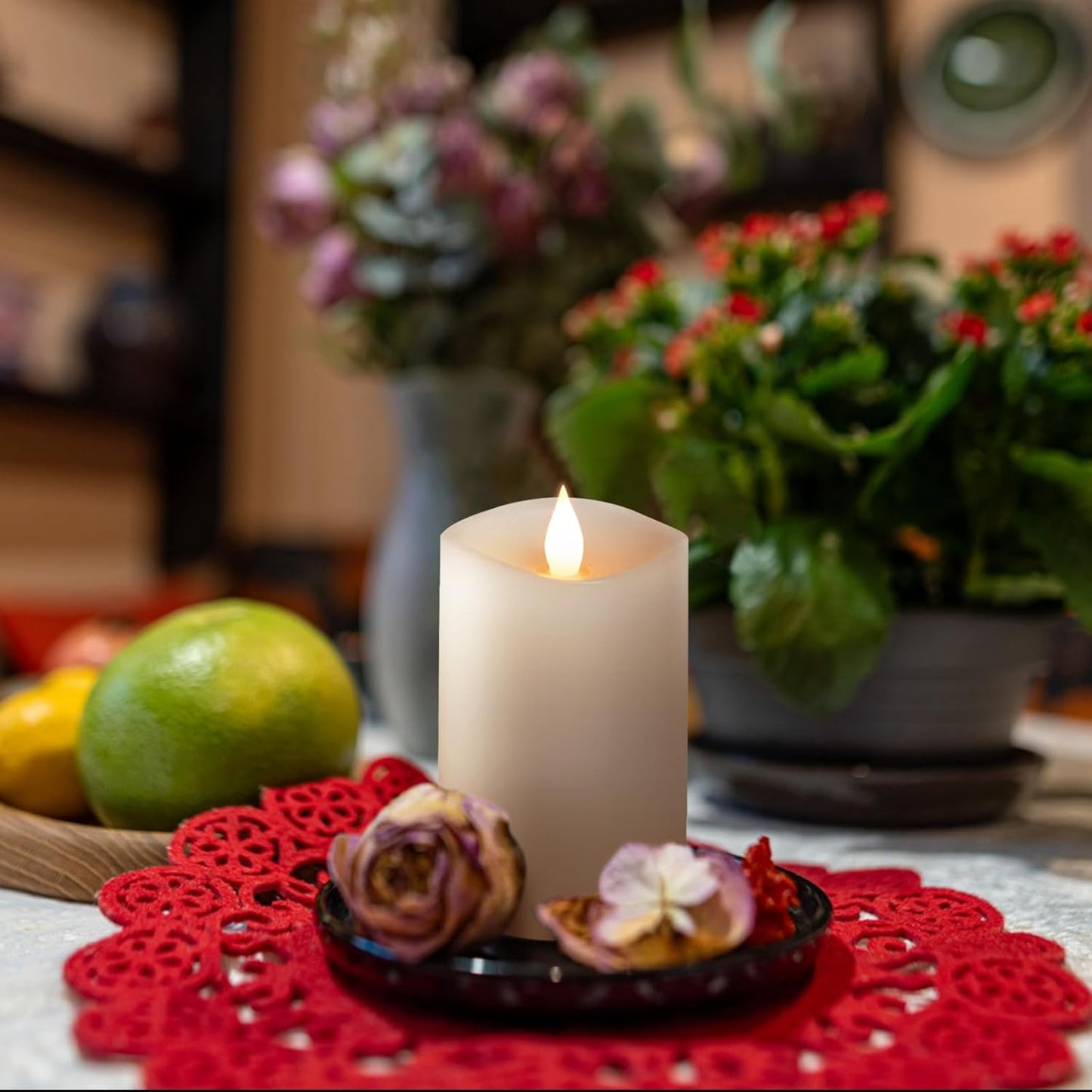 3x3 Flickering Flameless Candles Set of 2, 2AA Battery Life 600 Hours Battery Candles Flickering with Timer,3 inch Flameless Candles with Remote for Indoor/Outdoor, Ivory