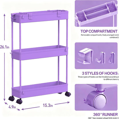 SPACELEAD Slim Storage Cart 3 Tier,Bathroom Organizer Rolling Utility,Mobile Shelving Unit Slide Out for Office, Kitchen, Laundry Room & Narrow Places，Green