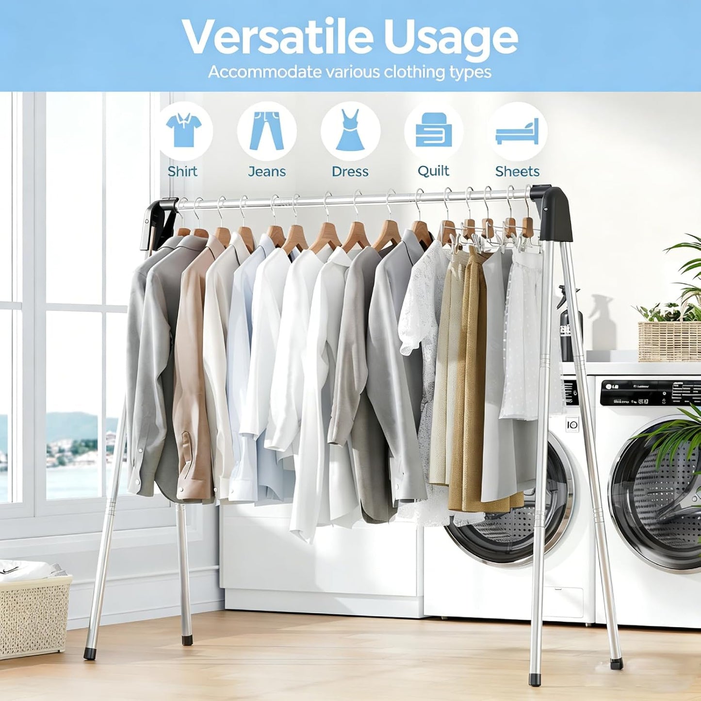 APEXCHASER Clothes Drying Rack Foldable, Stainless Steel Laundry Drying Rack Collapsible, Clothes Hanger for Sweater Baby Clothes Towel for Indoor & Outdoor, Portable Clothes Airer for Travel