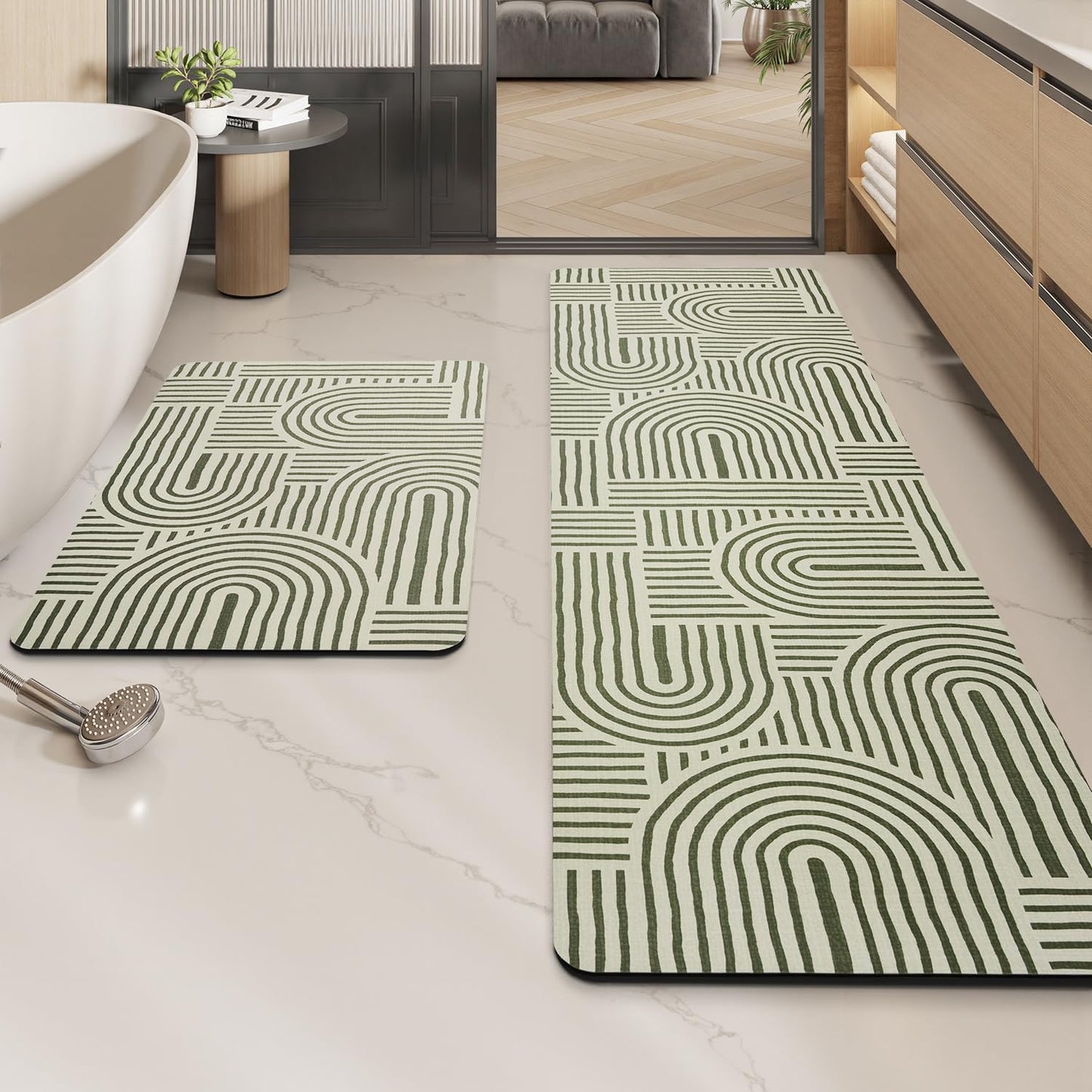 MontVoo -Bath Mat-Rubber Backing Non SlipThin Bathroom Rugs Fit Under Door- Quick Dry Absorbent Faux Suede Surface Grey Bathroom Floor Mats-Shower Rug for in Front of Bathtub Shower Gray 16x24