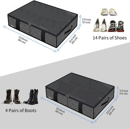 Onlyeasy Sturdy Under Bed Shoe Storage Organizer, Set of 2, Fit 12 to 24 Pairs, Underbed Shoes Closet Storage Solution with Clear Window, Breathable, L29.3 x W23.6 x H5.9, Linen-like Black, MXAUBSB2P