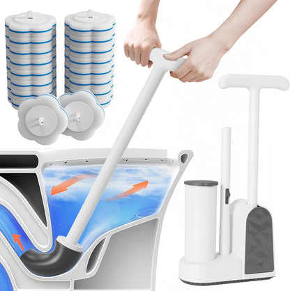 Disposable Toilet Brush and Plunger Set, Dual Handdle Toilet Plunger, All-in-1 Bathroom Cleaning Kit with 18PCS Refills, Toilet Cleaning Stick and Ventilated Holder