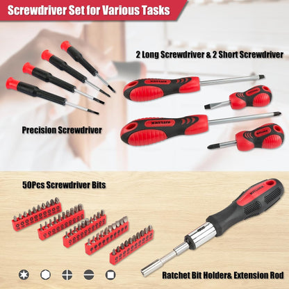 KITLUCK 138-piece Home Tool Kit, Household Hand Repair Tool Set for men, Portable Basic Tool box Set with Tools (Screwdriver, Plier, Wrench, Socket, Harmer, Rule, etc.) for Home and Car