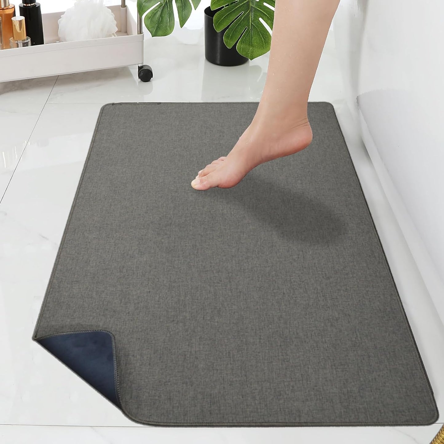 Yancorp 16"x26" Ultra Thin Bathroom Rugs,Low Profile Bath Rug,Rubber mat,Fit Under Door,Non Slip,Machine Washable Shower Rug,Dark Grey