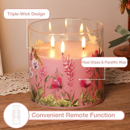 Eywamage 3 Wick Smoke Grey Glass Flameless LED Candle with Remote, Flickering Large Battery Pillar Candle Decor Φ 6" H 6"