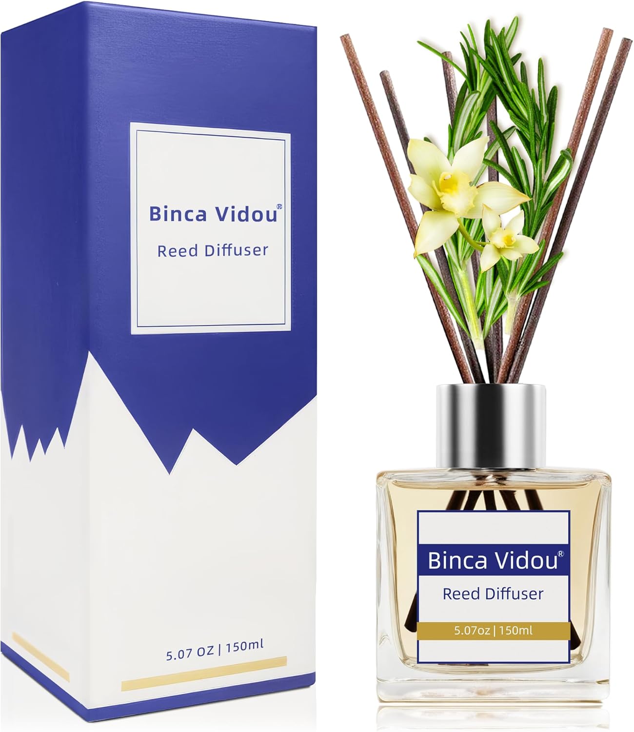Reed Diffuser Set, Binca Vidou Lavender & Vanilla Natural Scent Oil Diffusers with Sticks for Home Office Bathroom Aromatherapy Decor 1.69oz x 2