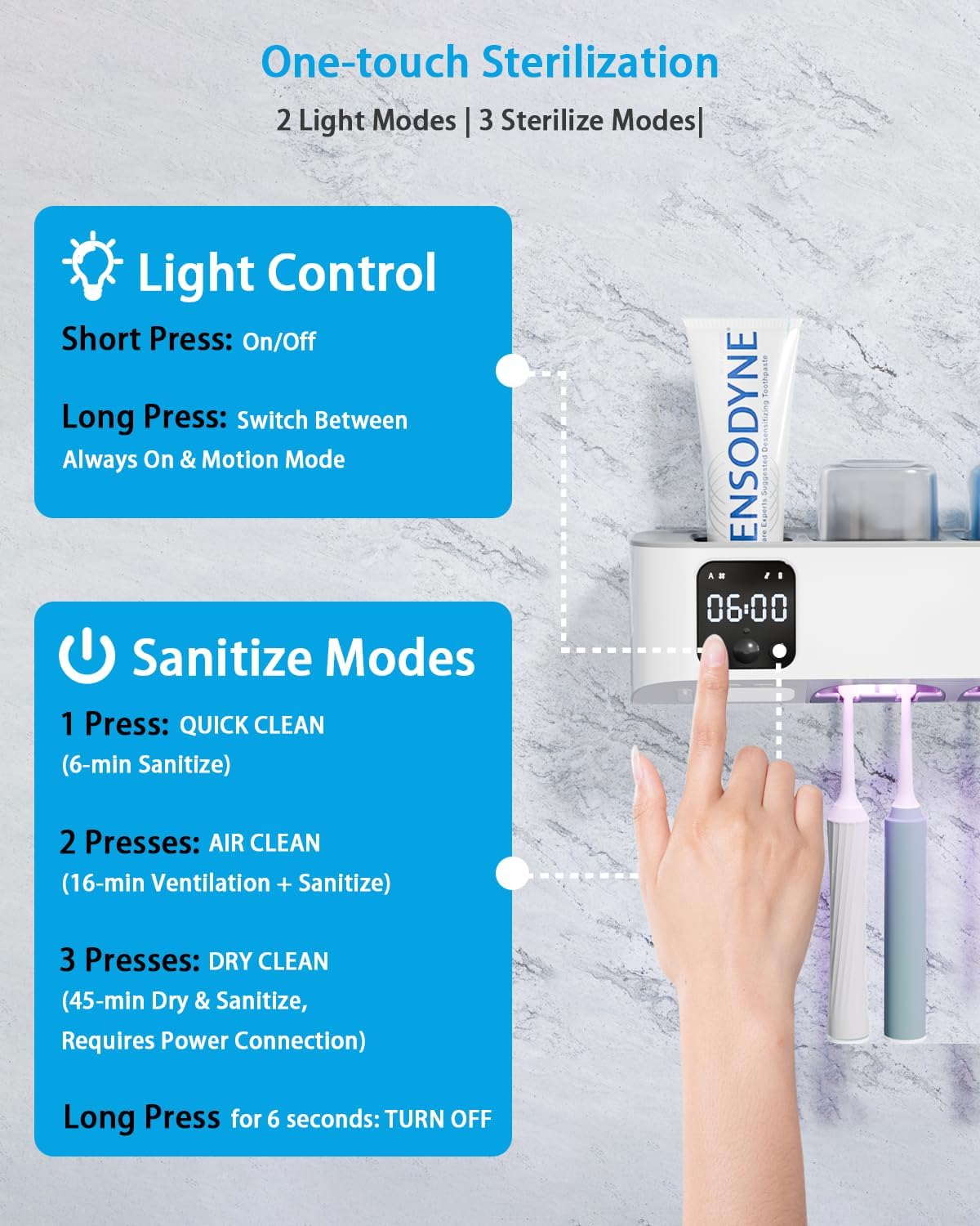 Toothbrush Sanitizer and Holder, Toothbrush Holders for Bathroom, Tooth Brush Wall-Mounted Cleaner Organizer with Auto-Inductive Cover, Air Drying Fits Most Electric, Manual and Kids’ Toothbrushes