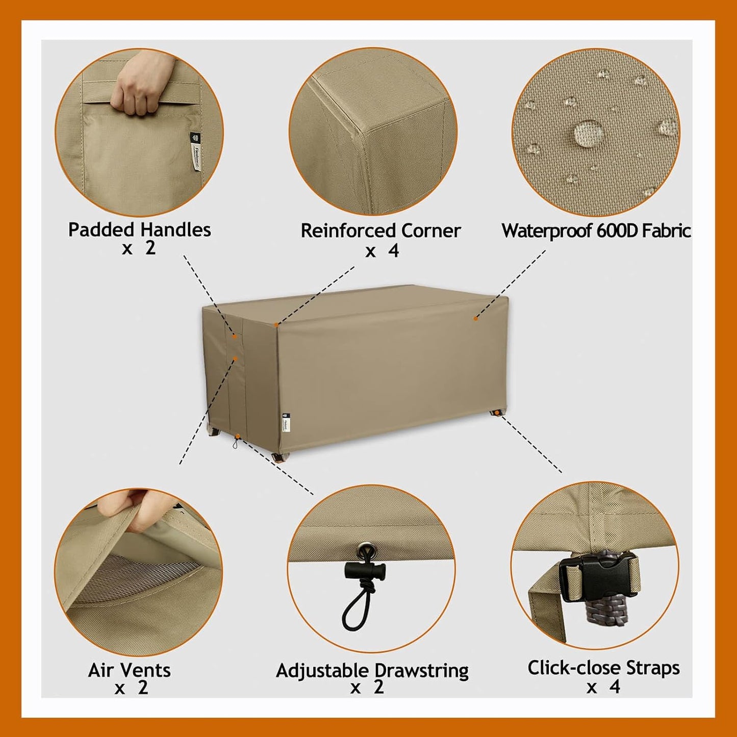 Patio Deck Box Cover, 63x30 Inch Fire Pit Covers with Straps and Handles, Waterproof Heavy Duty Outdoor Furniture Winter Cover for Keter, Suncast, Lifetime Container
