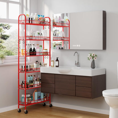 Slim Rolling Storage Cart with Wheels, Metal 6 Tier Spice Rack Mobile Shelving Unit Organizer Kitchen Utility Cart for Office Bathroom Kitchen Laundry Room Narrow Places (6inches)