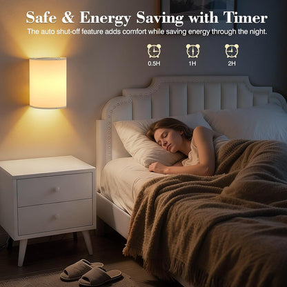 Battery Operated Wall Sconce Set of Two: 10000mAh Wireless Wall Light with Rechargeable Magnetic Bulb - Dimmable Wall Lamp with 7 RGB Colors - Linen Shade Sconces with Remote for Bedroom Living Room