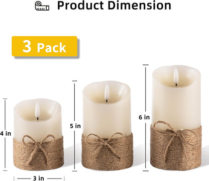 AKU TONPA Flameless Candles Battery Operated Pillar Real Wax Flickering Electric LED Candle Gift Sets with Remote Control Cycling 24 Hours Timer, Pack of 6 (3" D x 4" H, Ivory)