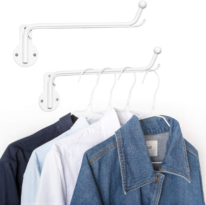 Mkono Wall Mounted Drying Rack Laundry Clothes Hanger with Swing Arm Space Saving Metal Hanging Valet Rod for Laundry Closet Organizer Bathroom Bedroom, 2 Pack, Black