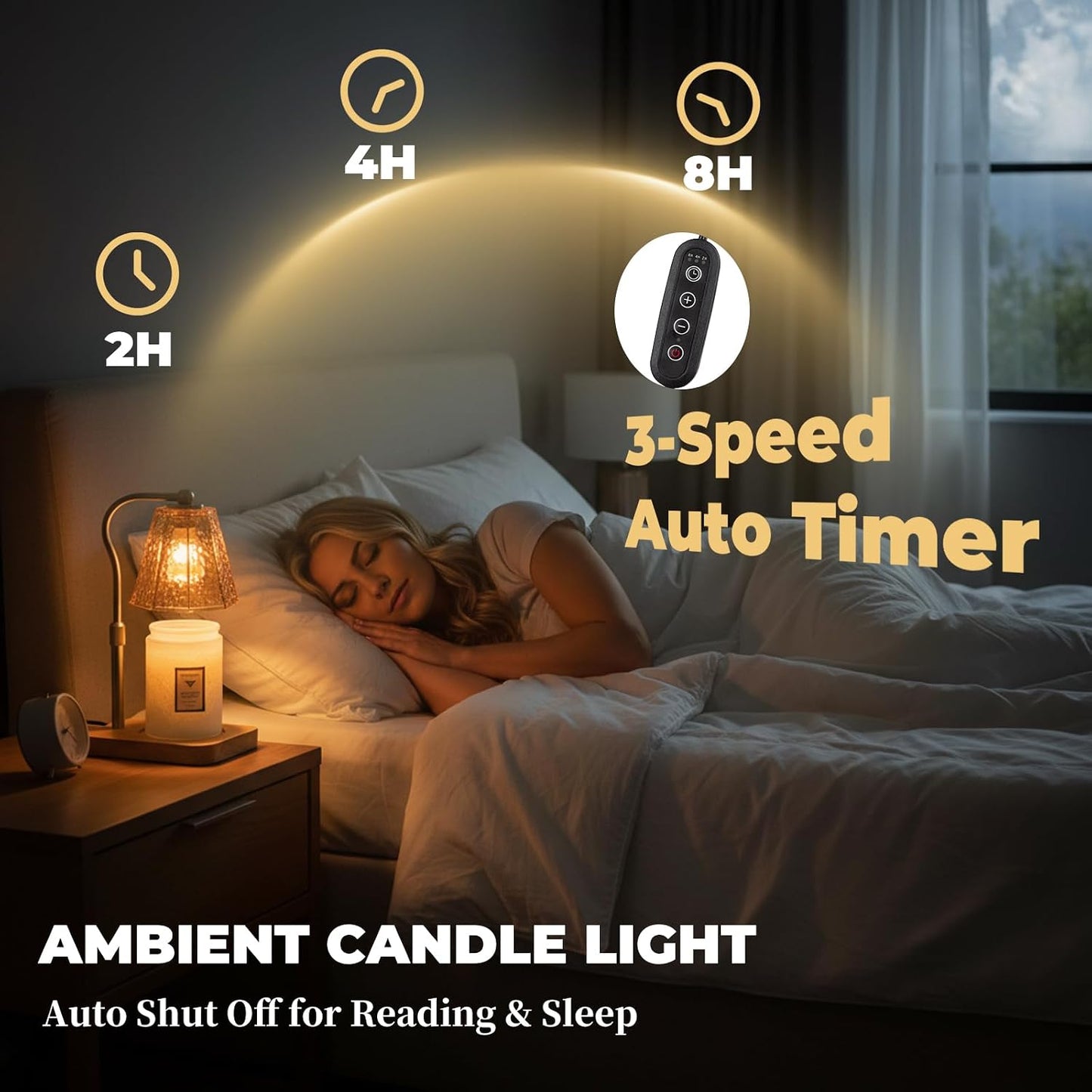 LALISU Candle Warmer Lamp, Stepless Dimming Candle Warmer Lamp with Timer & Dimmer Height Adjustable Compatible with Jars Scented Wax for Home Decor (Metal Base-Black)