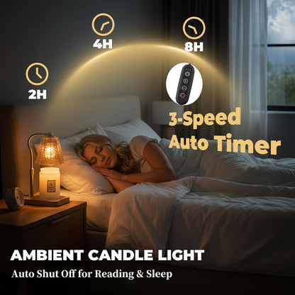 LALISU Candle Warmer Lamp, Stepless Dimming Candle Warmer Lamp with Timer & Dimmer Height Adjustable Compatible with Jars Scented Wax for Home Decor (Metal Base-Black)
