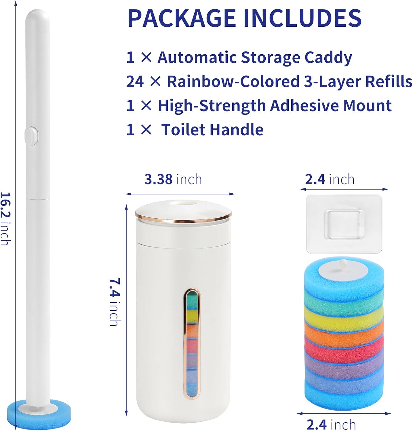Disposable Toilet Brush, Wall-Mounted Toilet Wand Kit, 24 Refills | Toilet Bowl Cleaner Wand Touch Free, Extended Long Handle, Pre-Soaked Concentrated Cleaner Sponge, Bathroom Cleaning System