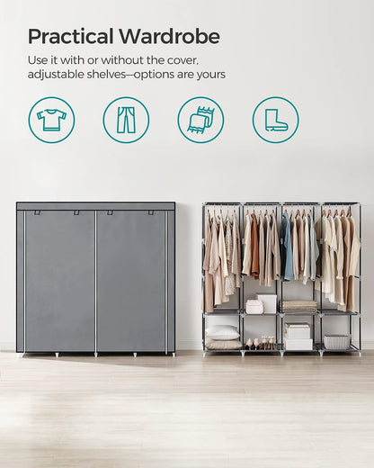 SONGMICS Portable Closet, Wardrobe Closet Organizer with Cover, 3 Hanging Rods and Shelves, 4 Side Pockets, 51.2 x 17.7 x 65.7 Inches, Large Capacity for Bedroom, Living Room, Ink Black URYG092B02