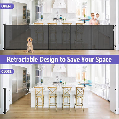 Newly Enhanced - 42" Tall × 120" Extra Wide Retractable Baby Gate Keeps Pets from Getting Under Tall Dog Gate, Indoor/Outdoor Baby Gates for Dogs, Retractable Dog Gate for Large Openings, White
