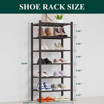 Smiry Bamboo Shoe Rack, 3 Tier Free Standing Wooden Shoe Organizer, Stackable Wood Shoe Storage Shelf for Closet, Entryway, 12 Vertical Slats, 2+1 Stack Standard Legs, 26.8"x11"x19.5", Natural