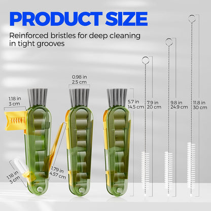 6 Pack Holikme 4 in 1 Cup Lid Cleaning Brush Set with 3 Straws, Multifunctional Bottle Brush, Silicone Cup Lid Gap Cleaner, Bristle Crevice Cleaning Brush, Flat End Brushes, Navy & Black & Olive
