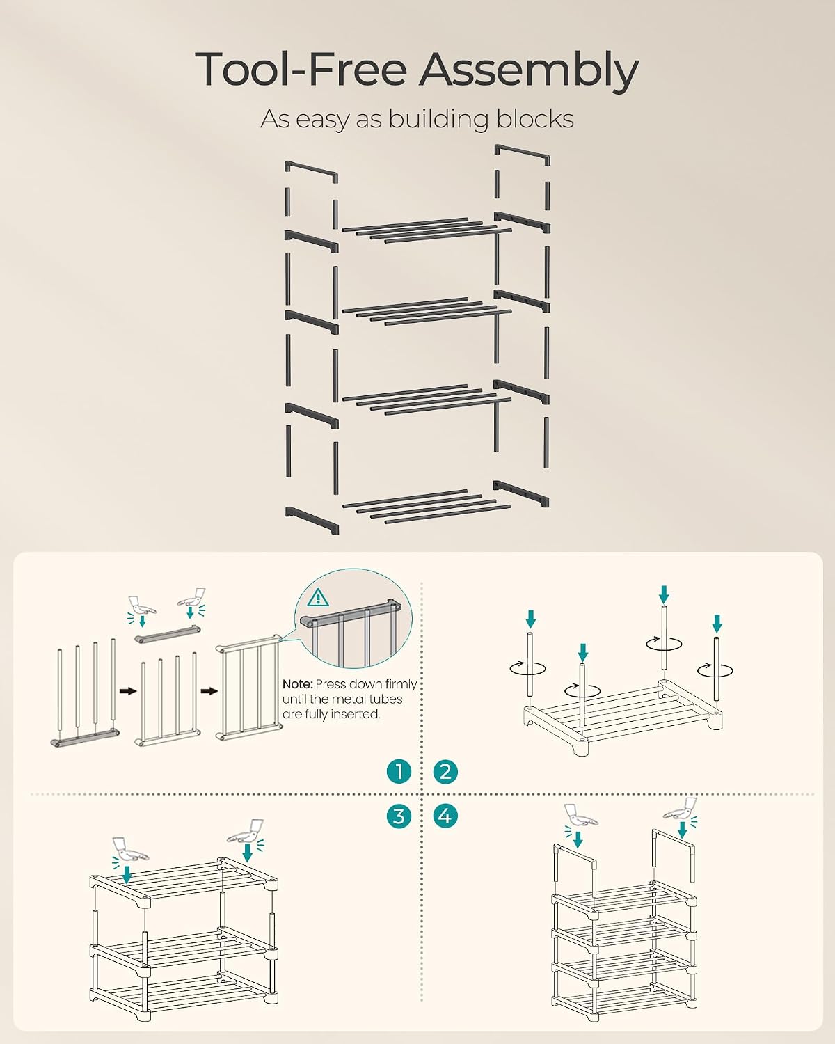 SONGMICS Shoe Rack, 6-Tier Shoe Organizer, Metal Storage Shelf, Upright or Upside Down, for 24-30 Pairs, Stackable, for Entryway, 11.8 x 36.2 x 42.7 Inches, Black ULSA306BH01
