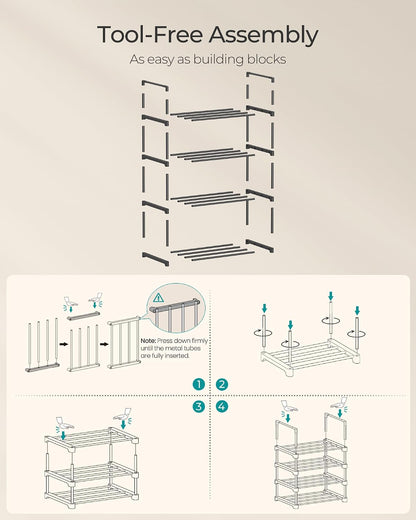 SONGMICS Shoe Rack, 6-Tier Shoe Organizer, Metal Storage Shelf, Upright or Upside Down, for 24-30 Pairs, Stackable, for Entryway, 11.8 x 36.2 x 42.7 Inches, Black ULSA306BH01
