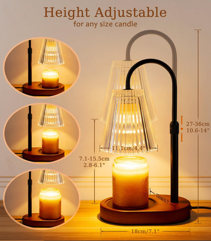 Candle Warmer Lamp with Timer - Electric Candles Wax Warmers Glass Lamps for Jar Candles Burner Adjustable Height and Dimmable Light Modern No Flame Scented Candle Warming Lantern, Amber