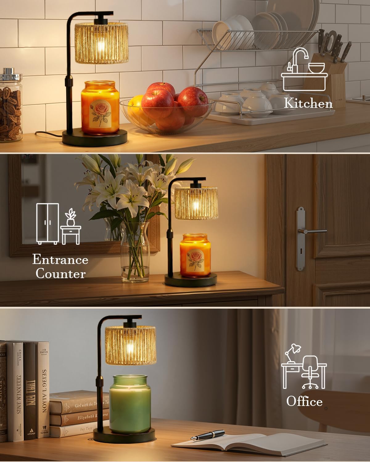 Candle Warmer Lamp with Timer Dimmer, Height Adjustable Modern Farmhouse Candle Warmer, Electric Candle Lamp Warmer with 2 Bulbs, Birthday Gifts for Women Mom, Gift for Home Decor