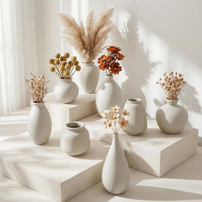 8 Pcs Bud Vases Small Ceramic Vase Modern Farmhouse Home Decor Mini Ceramic Decor for Dining Tables Living Rooms Shelves Bookshelves (Classic)