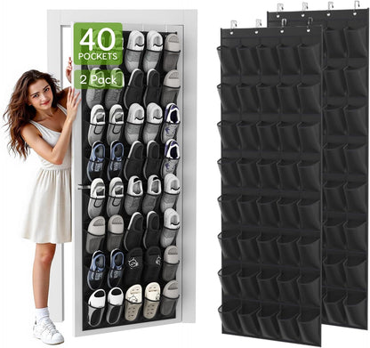 Over the Door Shoe Organizer with 40 Large Breathable Mesh Pockets, Space Saving Shoe Holder, Hanging Shoe Rack for Entryway Bedroom Closet Storage (White, 40 Pockets)
