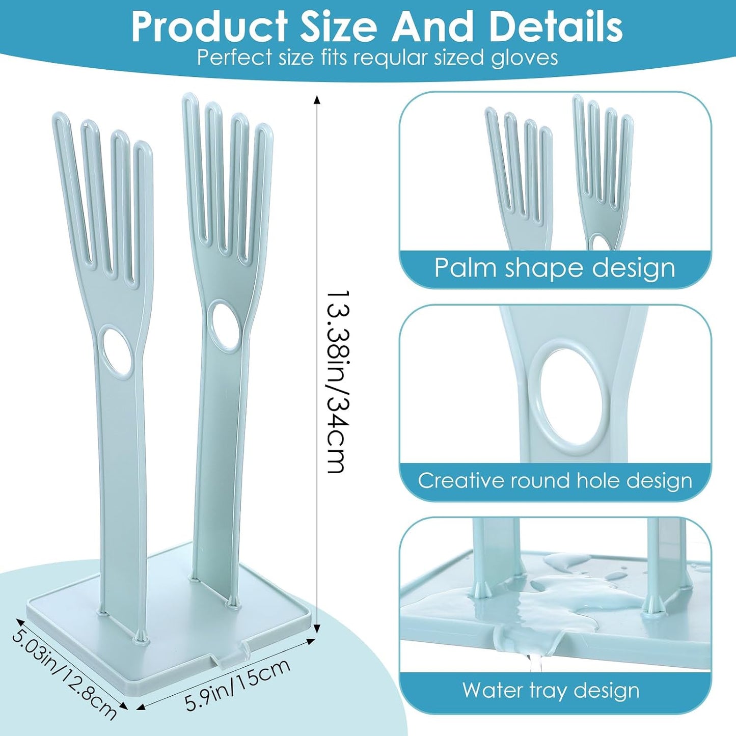 Kitchen Gloves Holder Mitten Dryer Reusable Rubber Glove Clothes Drying Rack Plastic Washing Sink Holder Stand Towel Hanger for Dish Gloves Rags Sponge Food Bag Organizer Blue