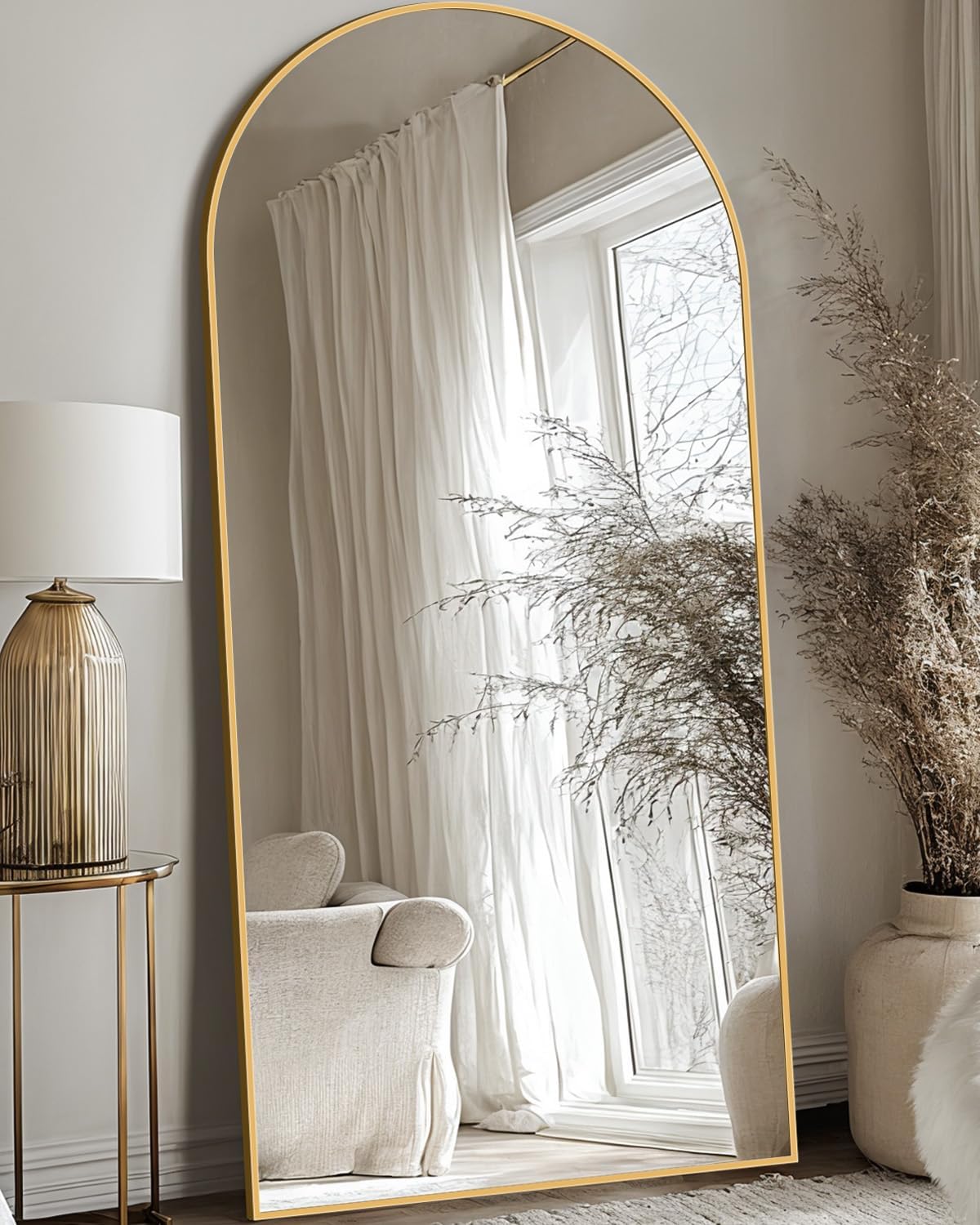 Antok 58" x19” Arched Full Length Floor Mirror, Gold Aluminum Frame, Free Standing/Wall Mount/Leaning for Bedroom, Living Room, Dressing Room