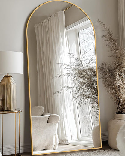 Antok 58" x19” Arched Full Length Floor Mirror, Gold Aluminum Frame, Free Standing/Wall Mount/Leaning for Bedroom, Living Room, Dressing Room