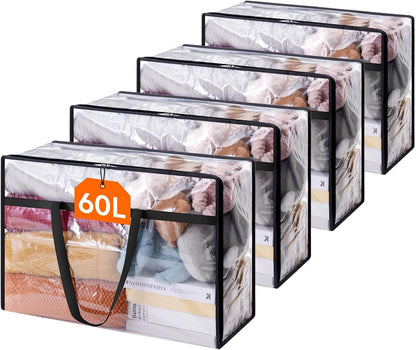 Lifewit 8 Pack Clear Clothes Storage Bags, 60L Plastic Blanket Storage Bag, Vinyl Foldable Moving Bags with Zipper, Closet Organizers and Storage Containers for Bedding, Duvet, Comforter