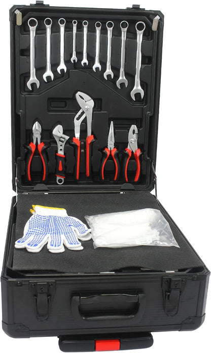 899pcs Home Repair Tool Set Kit for Men, Toolbox Storage Case with 4 Drawers, General Household Tool Kit with Rolling Tool Box, Tool Set Kit for Maintenance, Garden, Homeowner, Handyman,Silver Case