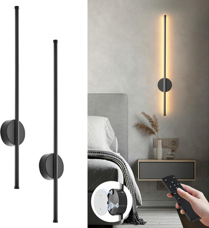 Battery Operated Modern Wall Sconces, Dimmable Wireless Wall Light Set of Two with Remote Control, 3 Color Temperatures, Rechargeable LED Wall Sconce for Bedroom, Living Room, Hallway, 23.6 Inch Brass