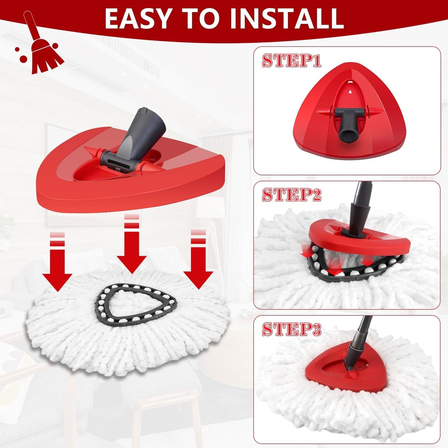 Easywring 1-Tank System,Mop Replacement Heads for O-Ceda Mop Replace Head, Spin Mop Heads Replacements, Microfiber Spin Mop Refills, Easy Cleaning Mop Head Replacement (White-3pcs)